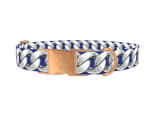 Silver Chain Blue Dog Collar