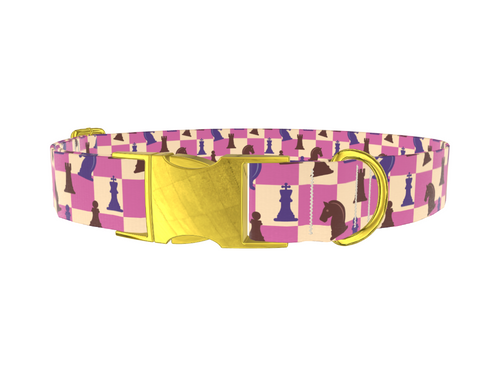 Checkered Chess Pieces Dog Collar