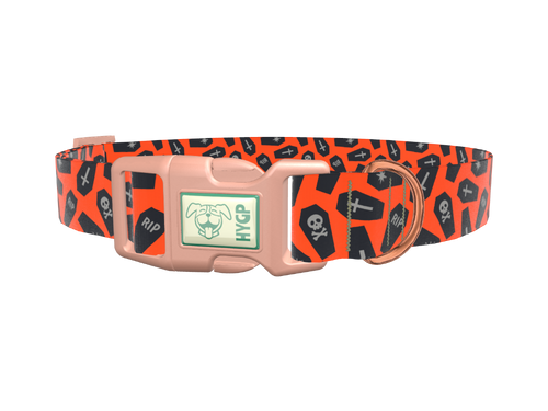 Orange Coffin Halloween Dog Collar