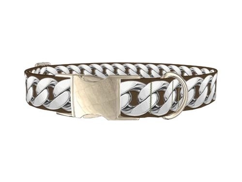 Silver Chain Brown Dog Collar