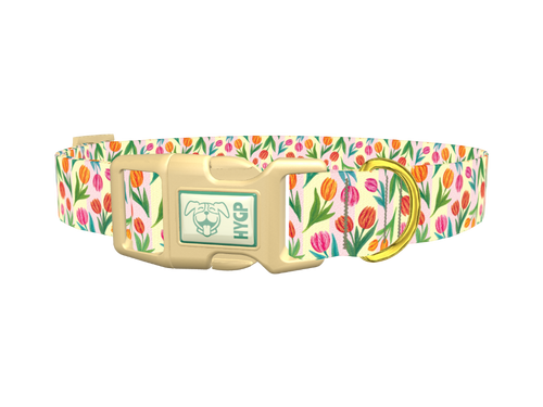 Floral Tulip Stripes Dog Collar