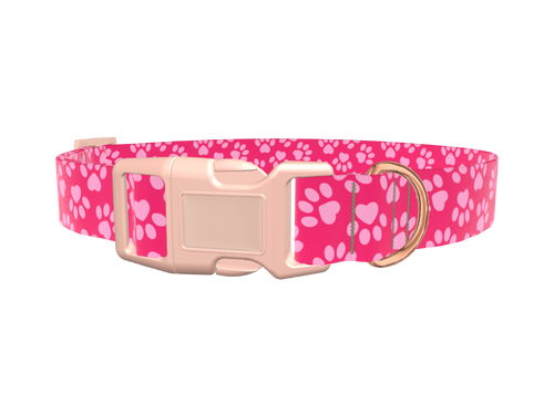Pink Heart Paw Print Dog Collar