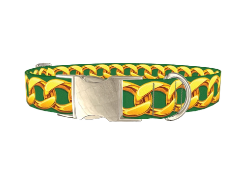 Gold Chain Green Background Dog Collar