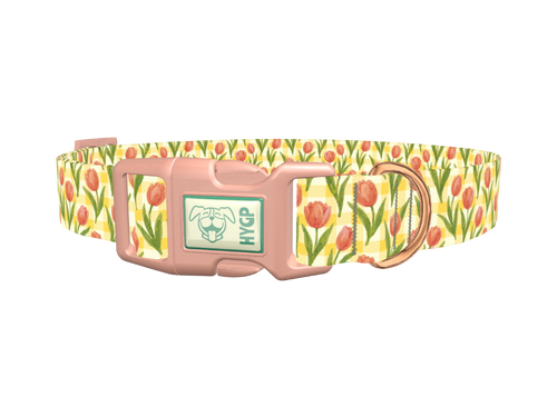 Floral Tulip Plaid Dog Collar