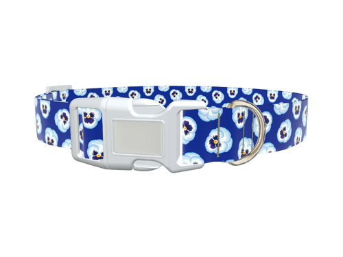 Blue Pansy Floral Dog Collar