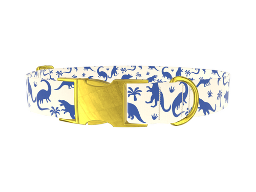 Blue Dinosaur Jungle Dog Collar