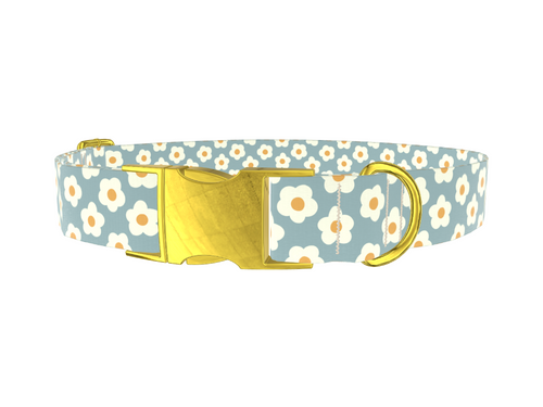 Grey Daisy Pattern Dog Collar