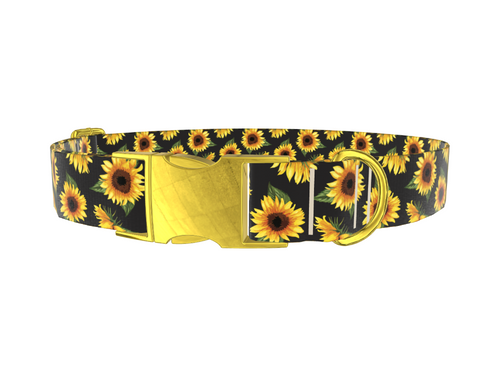 Sunflower Pattern Black Dog Collar