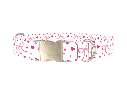 Light Pink Ribbon Heart Dog Collar