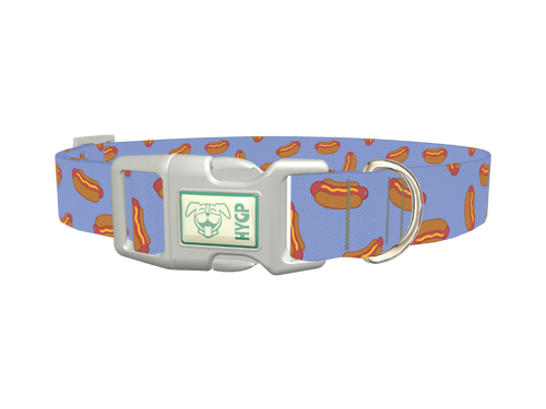 Blue Hotdog Print Dog Collar