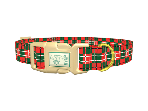 Festive Green Red Plaid Dog Collar