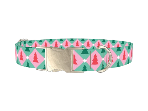 Geometric Pink Green Tree Dog Collar