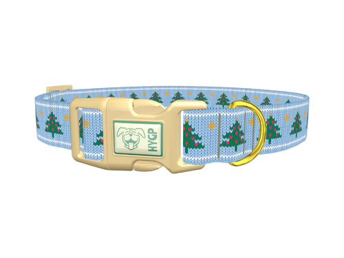 Blue Knitted Christmas Tree Dog Collar