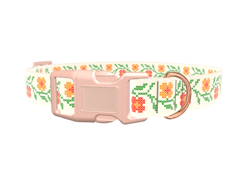 Cross Stitch Flower Dog Collar