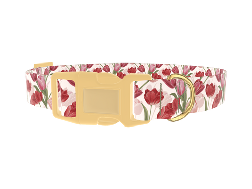 Red Pink Tulip Dog Collar