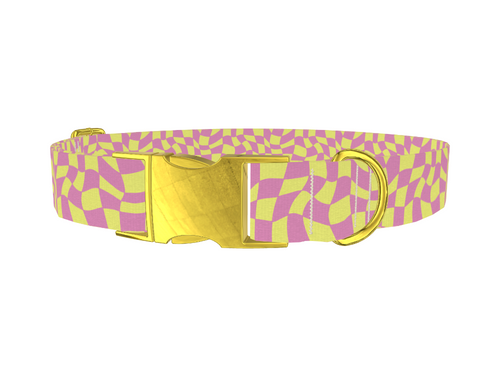 Pink Wavy Check Dog Collar