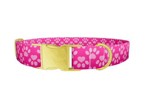 Pink Heart Paw Dog Collar