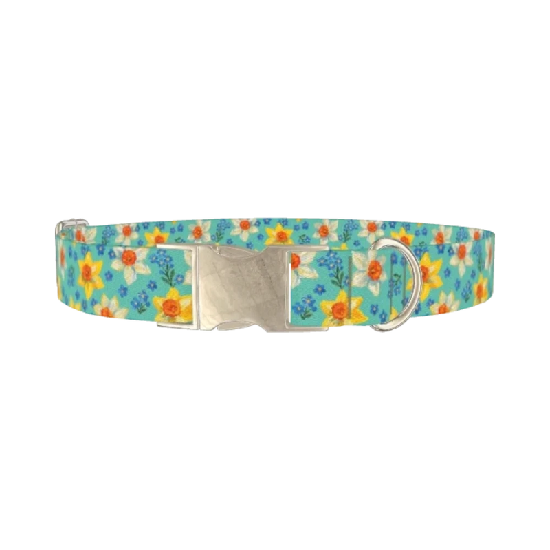 Floral Narcissus Dog Collar - metal silver
