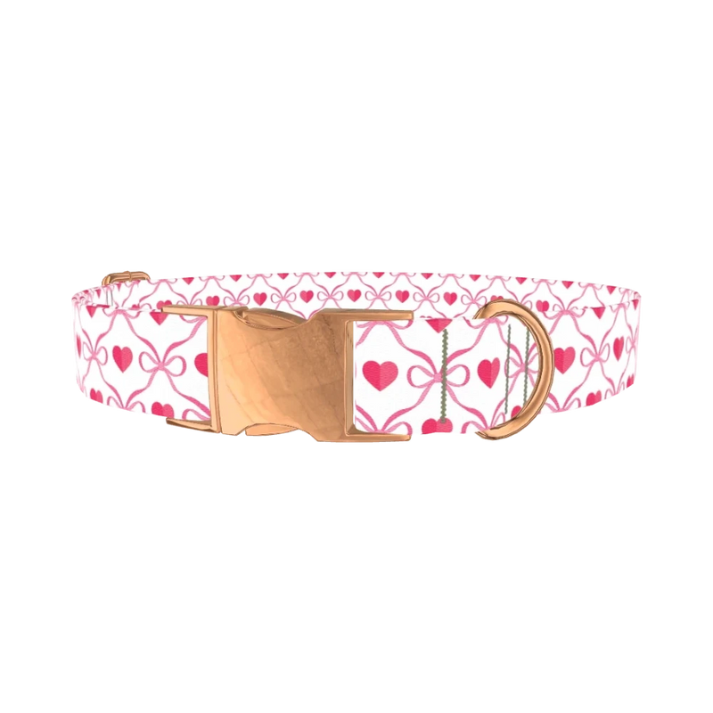 Pink Bow Heart Dog Collar - metal rose gold