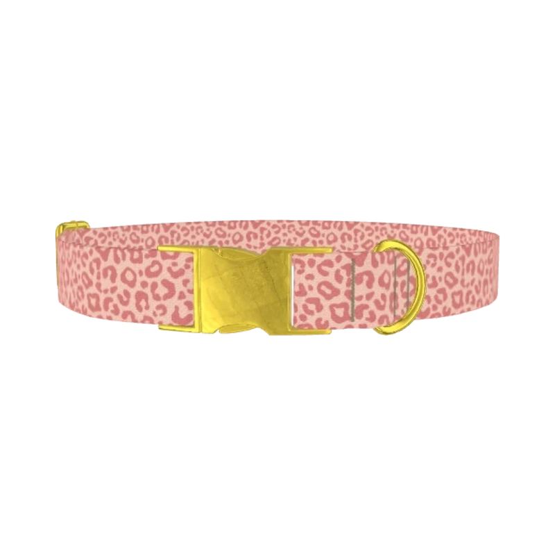 Pink Cheetah Dog Collar - metal gold