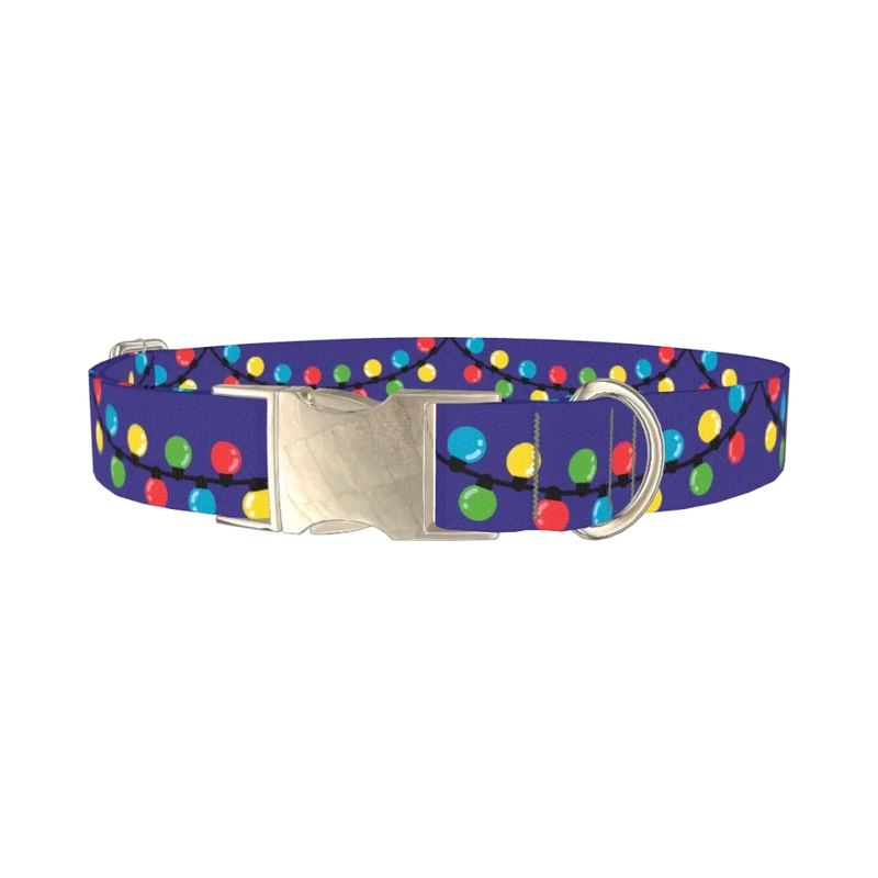 Christmas Lights Dog Collar - metal silver