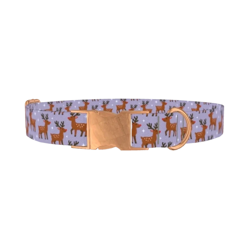Purple Reindeer Dog Collar - metal rose gold