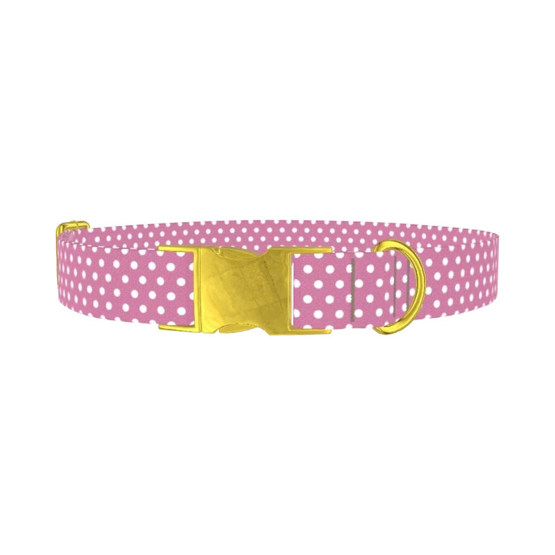 Pink Polka Dot Dog Collar - metal gold