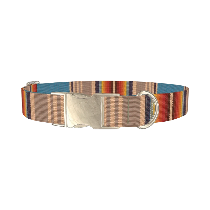 Striped Woven Dog Collar - metal silver