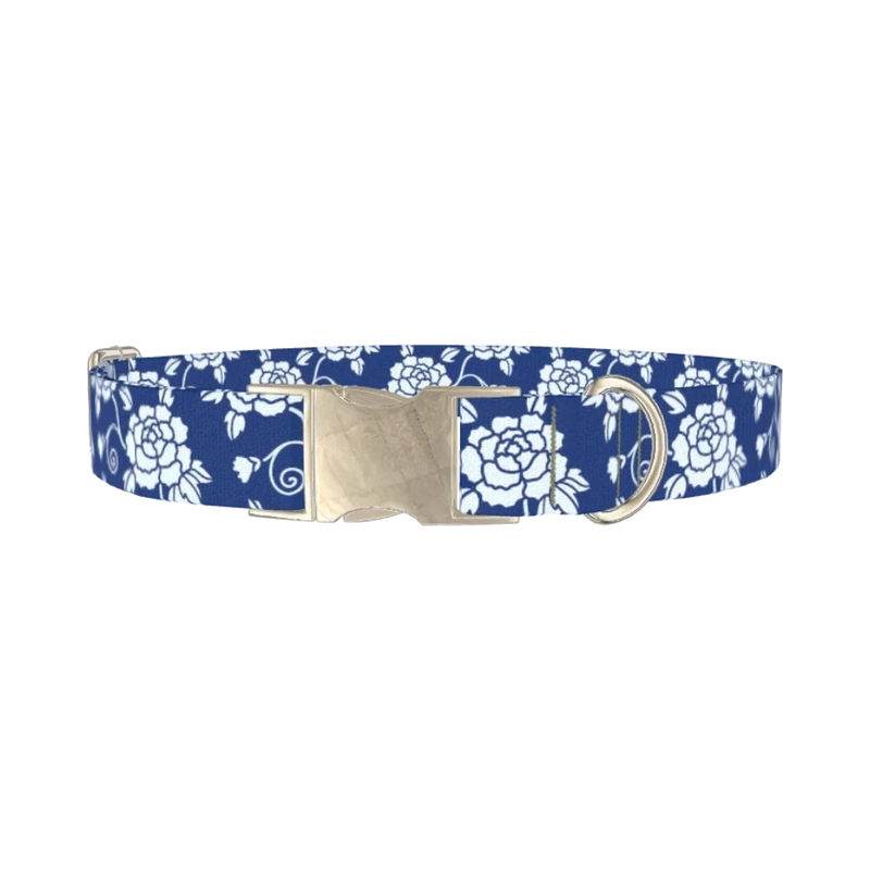 Floral Pattern Dog Collar - metal silver