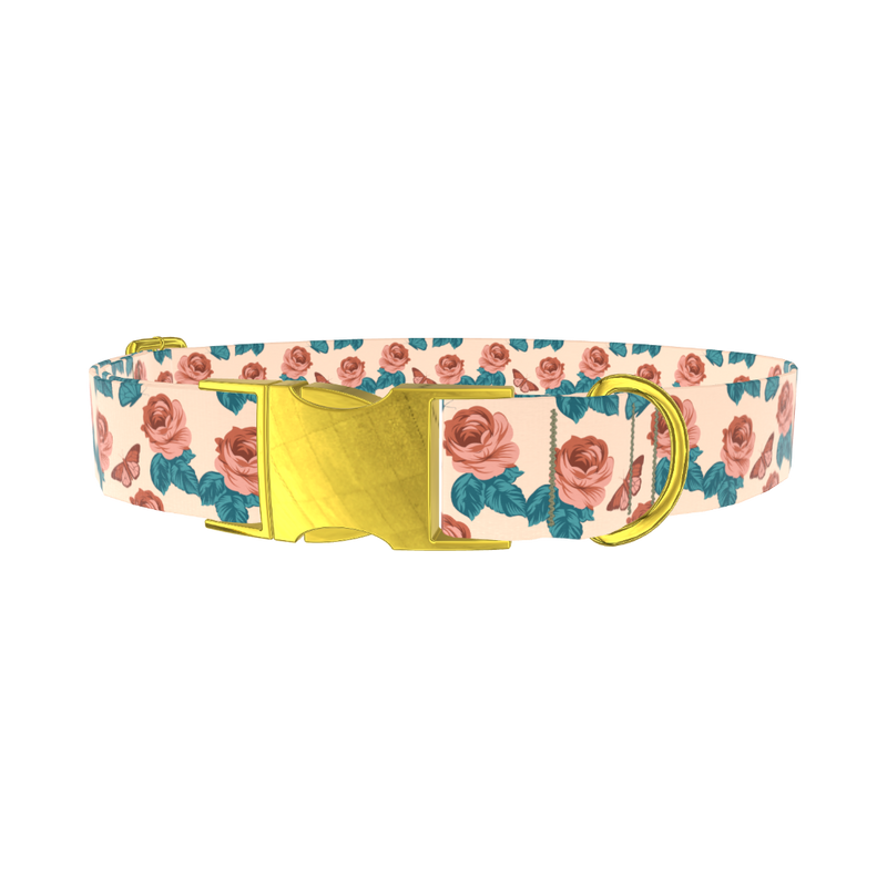 Rose Butterfly Dog Collar - metal gold