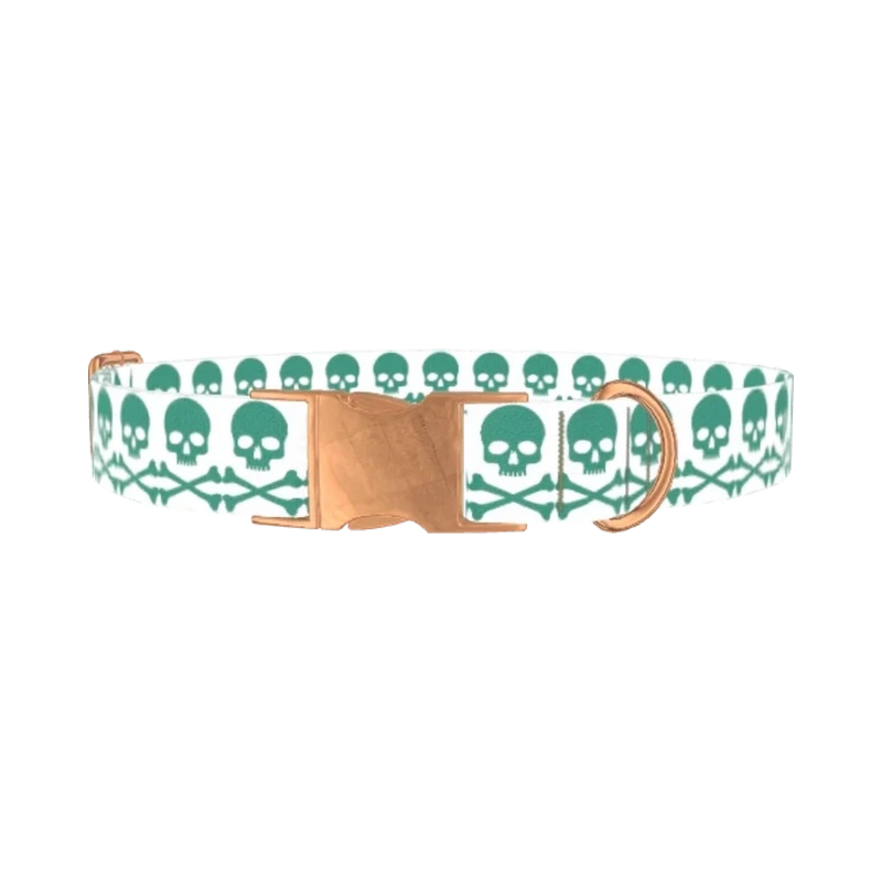 Skull and Crossbones Dog Collar - metal rose gold