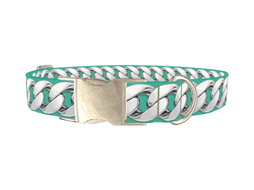 Silver Chain Turquoise Dog Collar