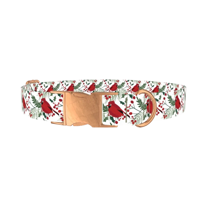 Christmas Cardinal Dog Collar - metal rose gold