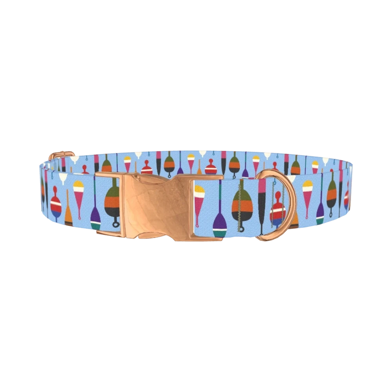 Fishing Bobber Pattern Dog Collar - metal rose gold