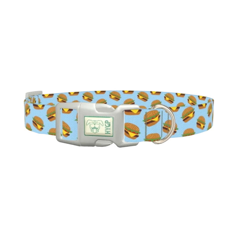 Burger Pattern Dog Collar - plastic silver