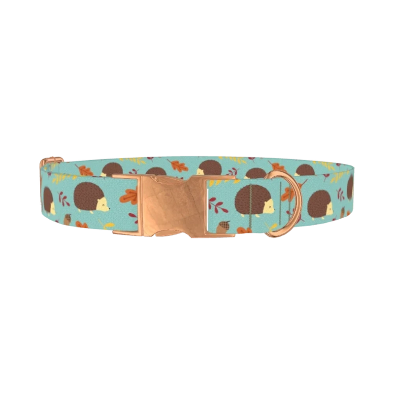 Autumn Hedgehog Dog Collar - metal rose gold