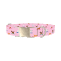 Surfing Dogs Pink Dog Collar - metal silver