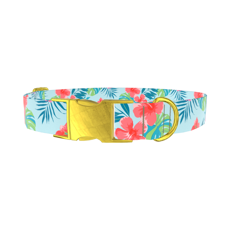 Multi Floral Hibiscus Dog Collar - metal rose gold