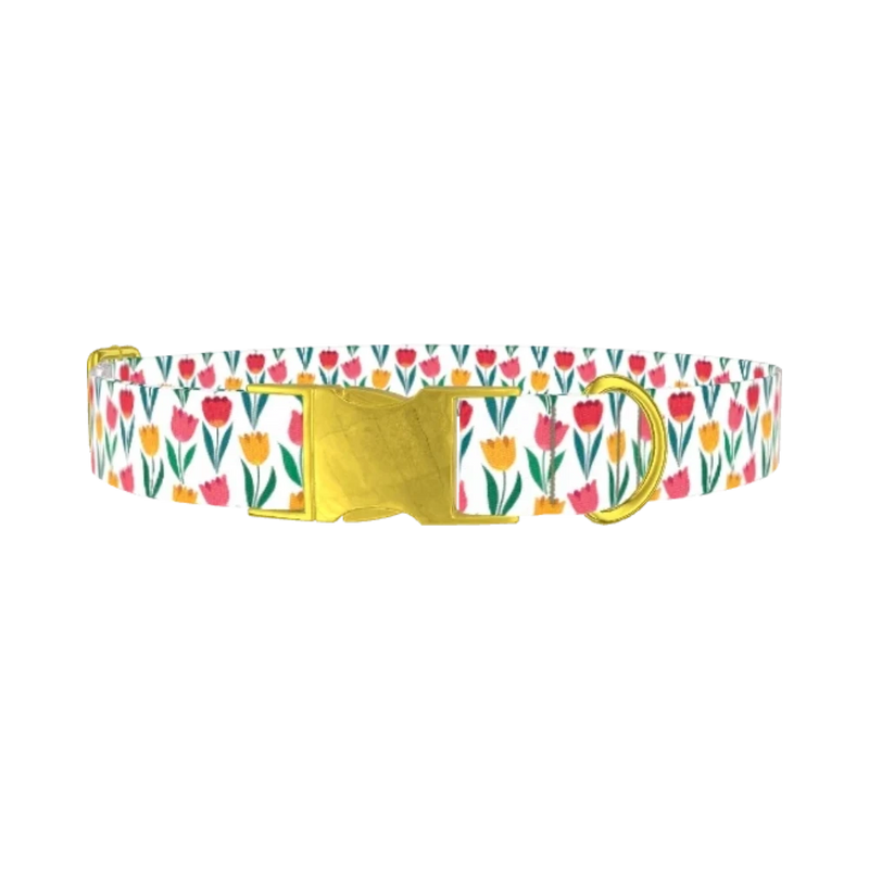 Colorful Tulip Dog Collar - metal gold
