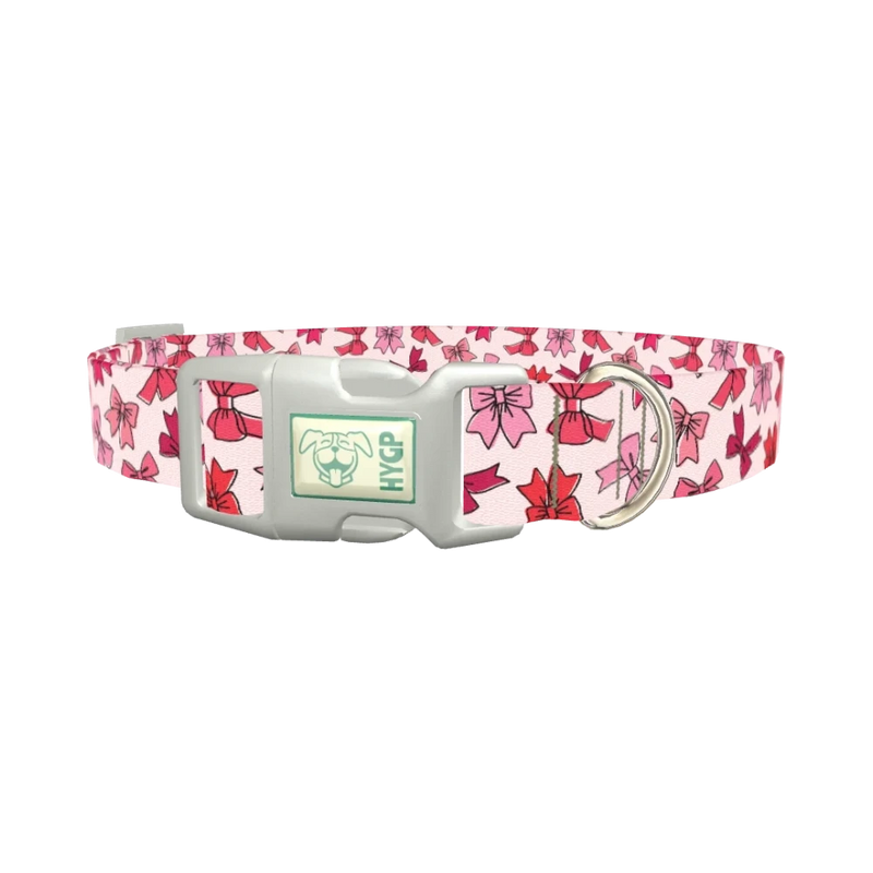 Pink Bow Pattern Dog Collar - plastic silver