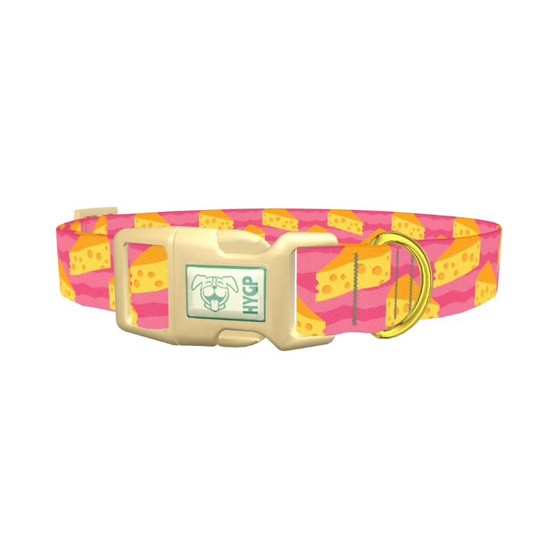Pink Cheese Slice Dog Collar - plastic gold