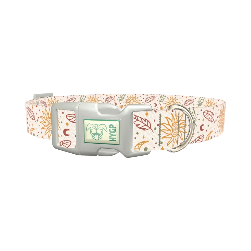 Bohemian Sun and Feather Dog Collar - plastic silver