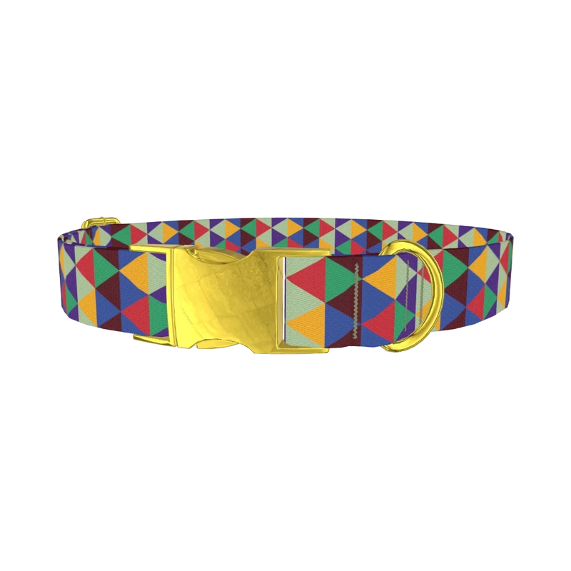 Colorful Geometric Rhombus Dog Collar - metal gold