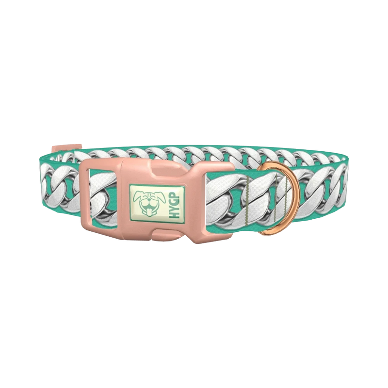 Silver Chain Turquoise Dog Collar - plastic rose gold