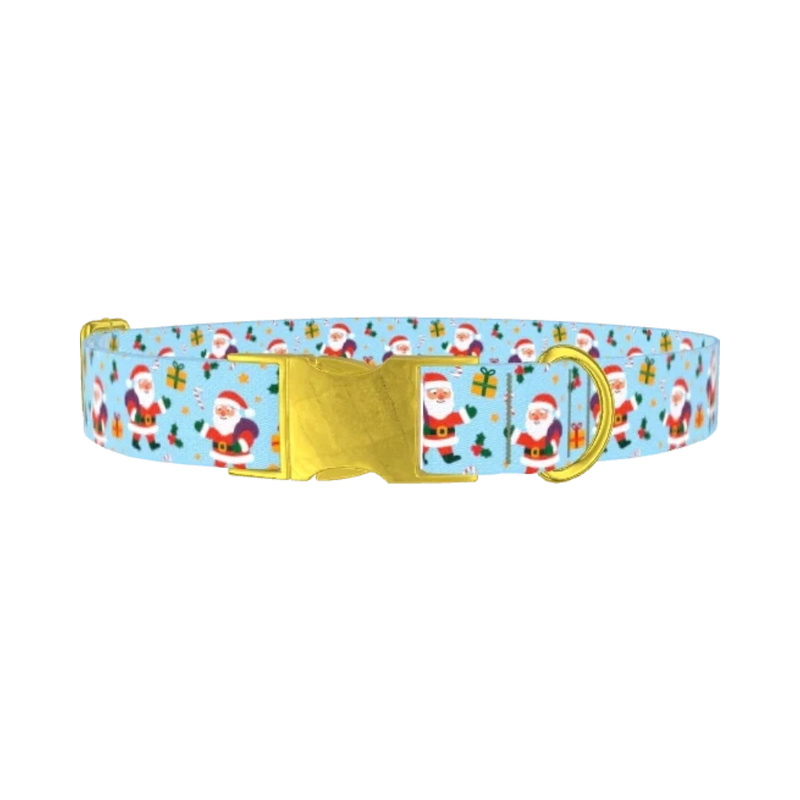 Christmas Santa Stars Dog Collar - metal gold