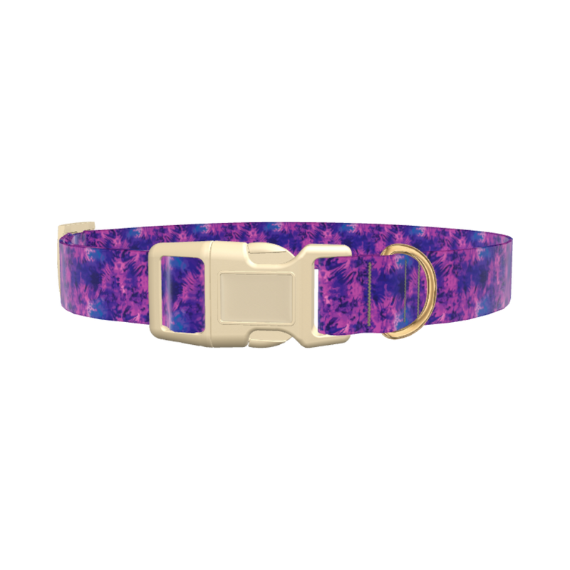 Purple Tie-Dye Dog Collar - plastic rose gold