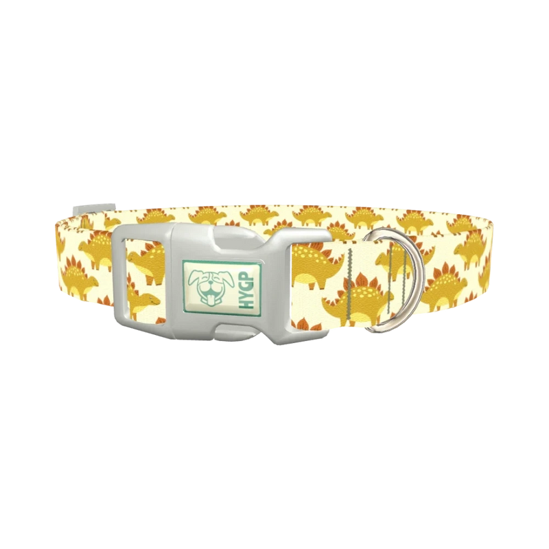 Yellow Stegosaurus Dog Collar - plastic silver