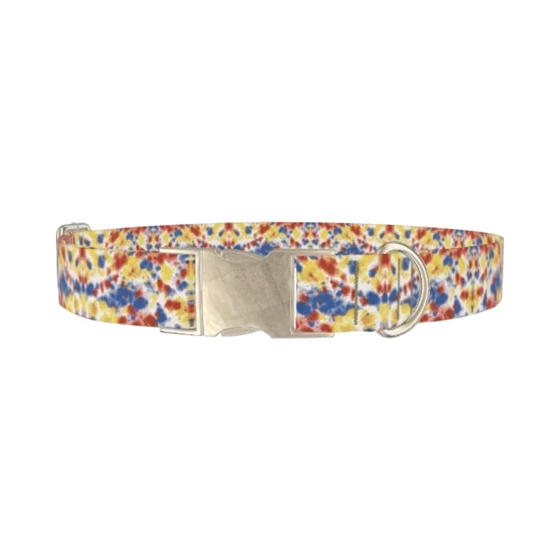 Tie Dye Dog Collar - metal silver
