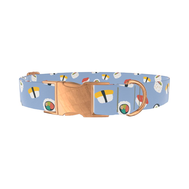 Blue Sushi Roll Dog Collar - metal rose gold