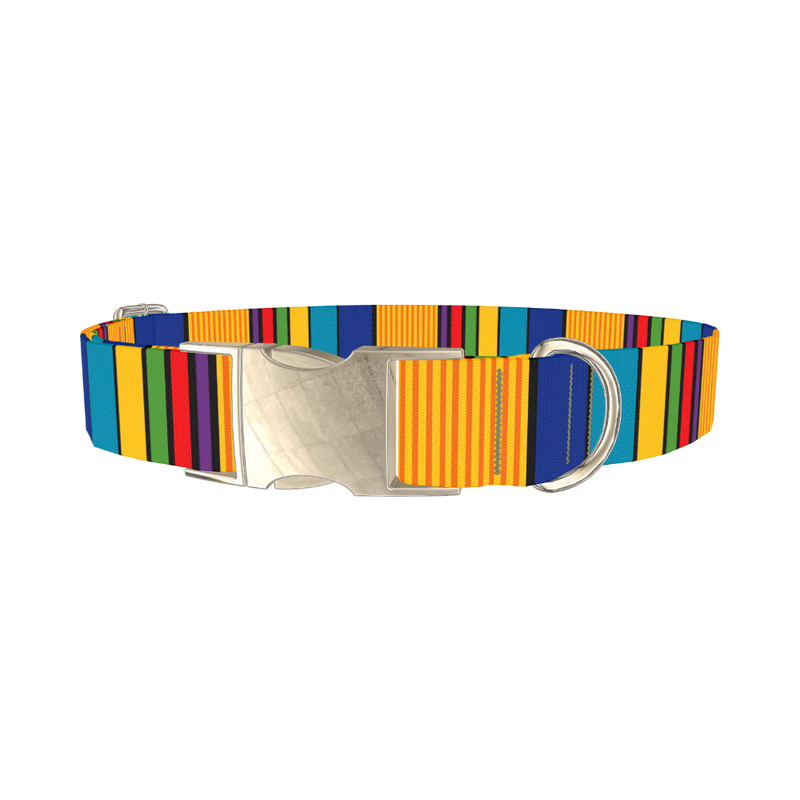 Vibrant Stripe Dog Collar - metal silver